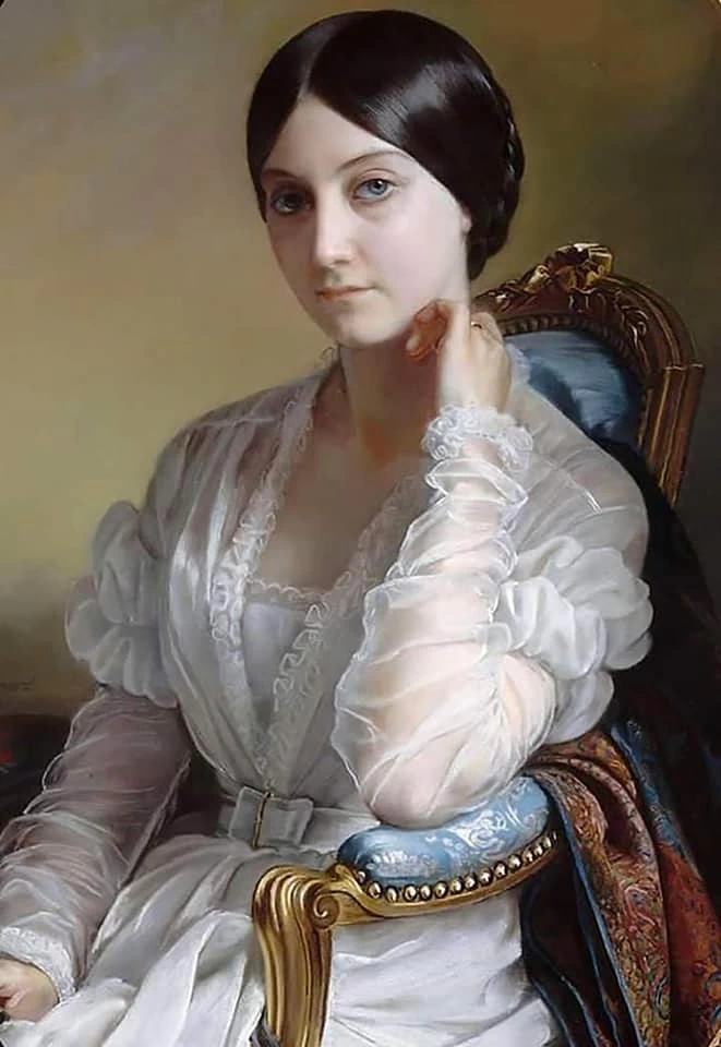 Léon Riesener - Ritratto di Madame Léon Riesener nata Laure Peytouraud, Musée Eugène Delacroix, Paris, dettaglio